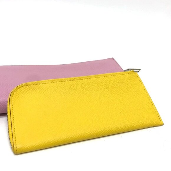 HERMES remix combine duo Long Wallet Epsom Mauve Sylvestre x Lime pink/yellow - Picture 4 of 16